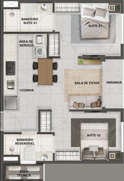 2 quartos - coluna 6